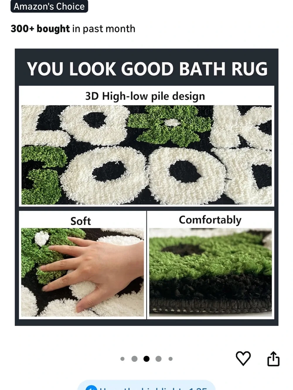 Black Fuzzy Rug with Cream Letters and Green Floral Accents